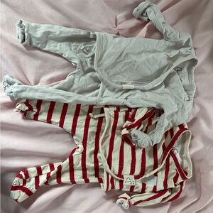 Red & White Striped Baby Footed Romper + Light Gray Footed Romper - 2-Pack